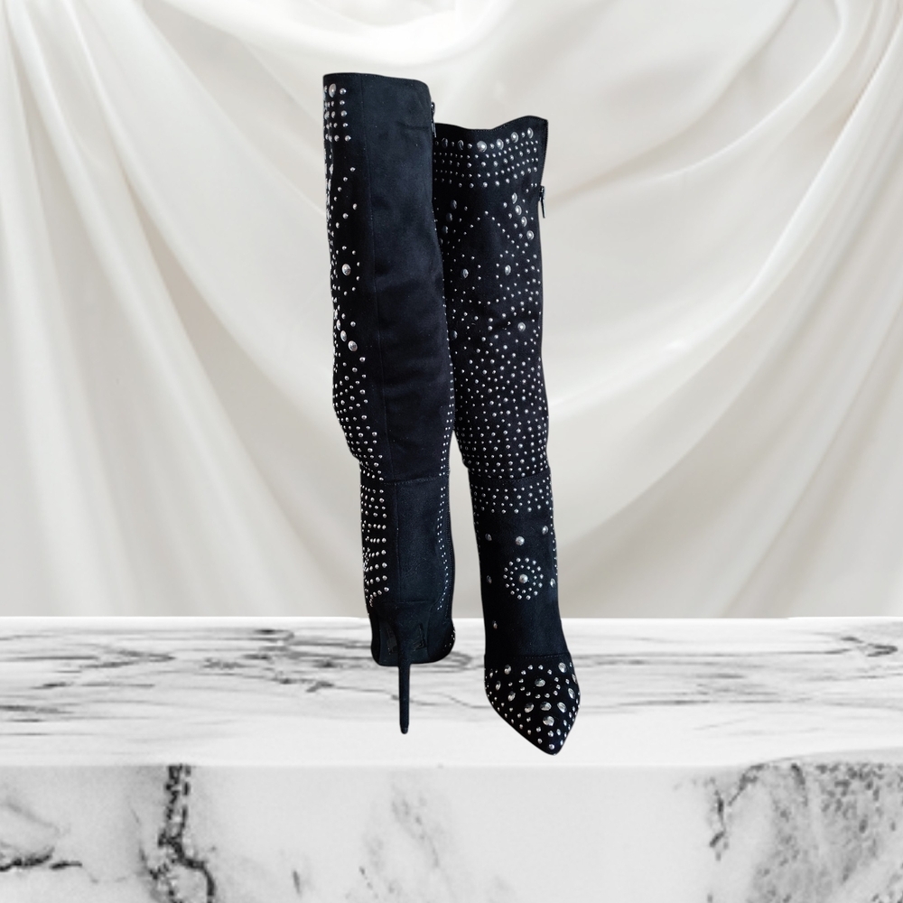 Over the Knee Boots Black with Studs Scene Women's Size 6 - Picture 4 of 8
